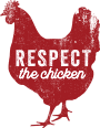 Respect the Chicken Poster featuring a stamped, red chicken on a white background with the word 